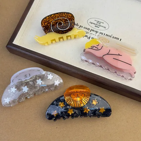 Pinze per Capelli in Acetato Coreane Creative a Forma di Lumaca Luna Sole Angelo Shark Clips Retro Elegante Accessori Capelli Donna