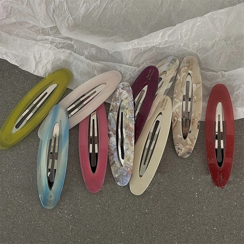 Vintage Acetate Hollow Oval Hair Clips For Women Girls Dopamine Colorful Marble Pattern Snap BB Clip Side Barrette Hair Accessories