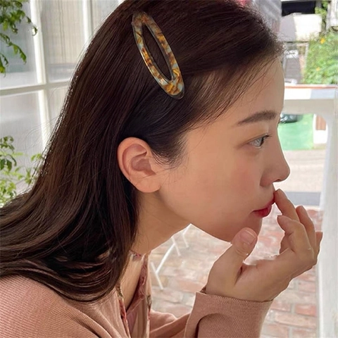 Vintage Acetate Hollow Oval Hair Clips For Women Girls Dopamine Colorful Marble Pattern Snap BB Clip Side Barrette Hair Accessories