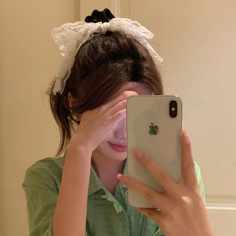 French Vintage White Lace Floral Bow Scrunchie With Long Streamer Detachable Ribbon Hair Tie Sweet Hair Accessories For Women