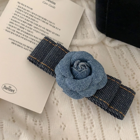 Handgemaakte Denim Camellia Bloem Haarclip Retro Koreaanse Stijl Denim Stof Eendenbek Clip Veelzijdige Haaraccessoire Voor Vrouwen