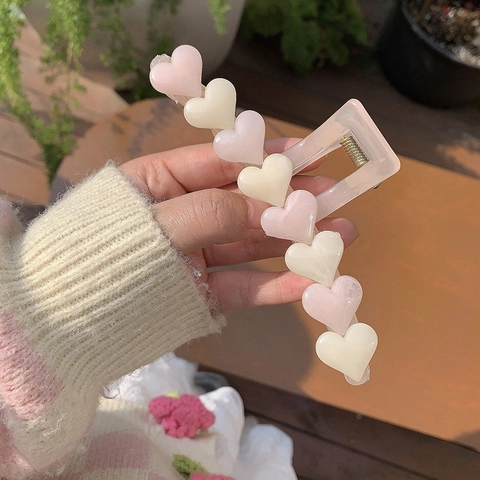 Pince à Cheveux Douce en Forme de Cœur Rose Gelée Blanc Crème Résine Pince à Cheveux pour Femmes Accessoires Cheveux Fait Main