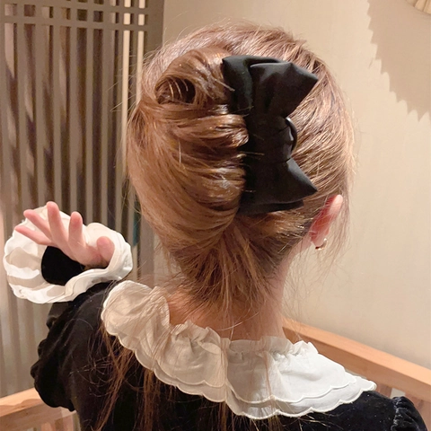 Bastoncino per Capelli Vintage in Satin con Fiocco Nuovo Stile Cinese Forcina Nera a U Accessorio per Capelli Hanfu Qipao per Donna