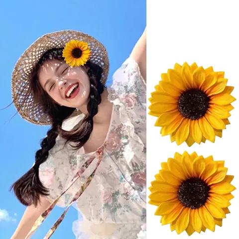 Realistic Fabric Sunflower Hair Clip Bright Yellow Floral Side Pin For Beach Vacation Mori Style Women Hair Accessories