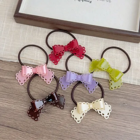Koreanischer Stil Süße Süßigkeitenfarbe Schleife Haargummi Hochelastisch Hohl Harz Schleife Pferdeschwanz Halter Modischer Haarschmuck