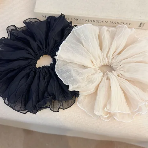 Elegant French Style Oversized Pleated Fabric Scrunchies For Women Handmade Solid Color Elastic Hair Tie Daily Accessory