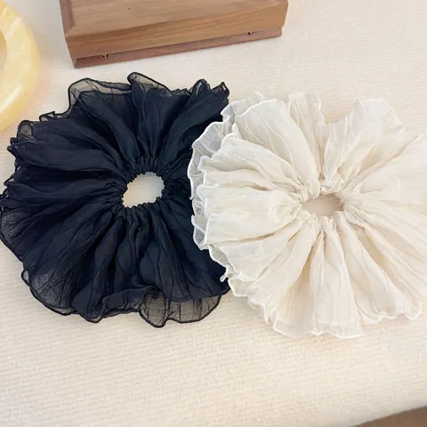 Elegant French Style Oversized Pleated Fabric Scrunchies For Women Handmade Solid Color Elastic Hair Tie Daily Accessory