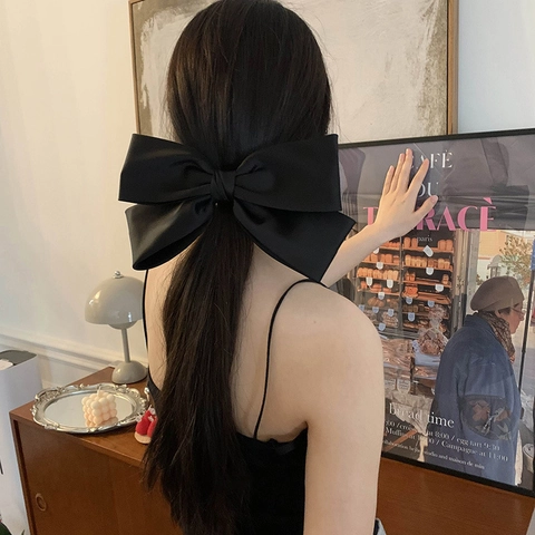 Große Satin Schleife Haarspange Französisch Retro Elegant Handgemacht Schwarz Band Haarschmuck Für Damen Mädchen Haar Styling