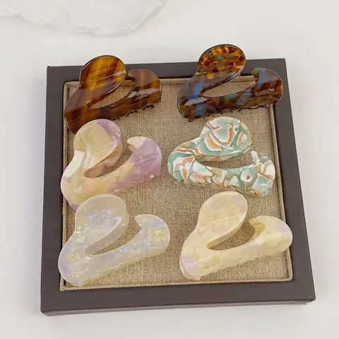 Vintage Acetate Fiber Hair Claw Clip Minimalist Korean Irregular S-Shaped Shark Clip Marble Pattern Hair Jewelry For Women