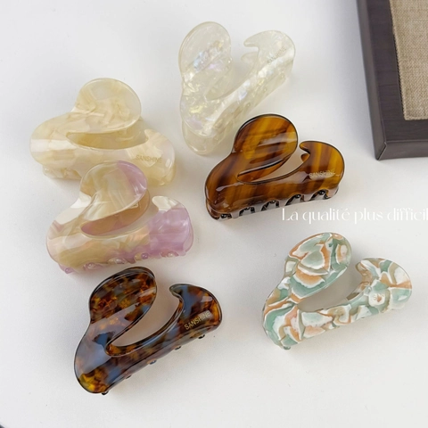 Vintage Acetate Fiber Hair Claw Clip Minimalist Korean Irregular S-Shaped Shark Clip Marble Pattern Hair Jewelry For Women