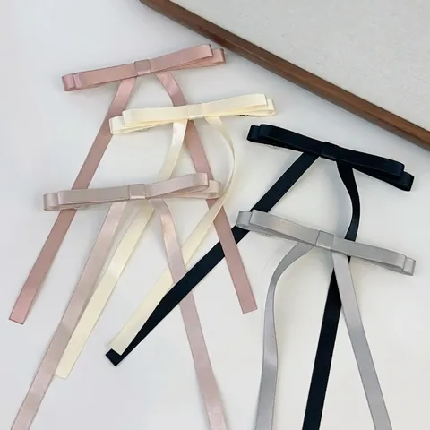 Elegante Fermaglio per Capelli Donna con Fiocco in Nastro di Raso e Nappe Lunghe Stile Balletcore Francese Fatto a Mano