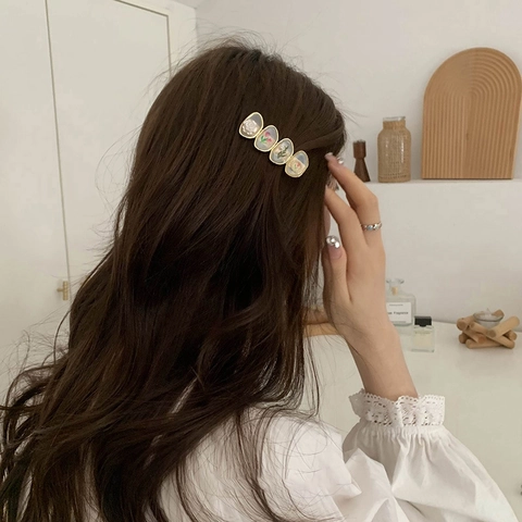 Pinza para el Pelo de Estilo Francés Vintage Aleación Resina Floral Rosa Tulipán Perla Artificial Clip de Pico de Pato Retro Mori Mujer