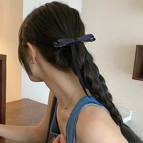 Pince à Cheveux Élégante avec Nœud en Ruban de Satin Style Coréen pour Femmes Esthétique Princesse Douce Décoration de Cheveux avec Long Ruban