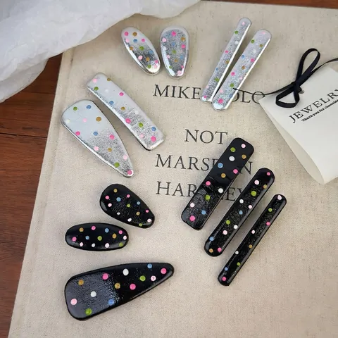 Handmade Leather Polka Dot BB Hair Clips For Women Cute Geometric Colorful Bang Clips Sweet Fashion Hair Accessories