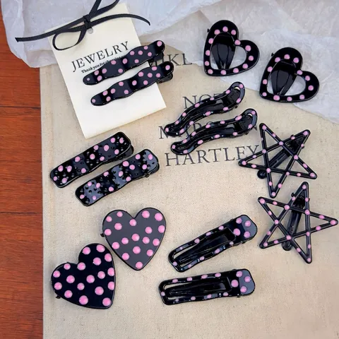 Pink Polka Dot Enamel Metal Hair Clips Heart Star Wave Geometric Bangs Clips For Women Sweet Fashion Hair Accessories
