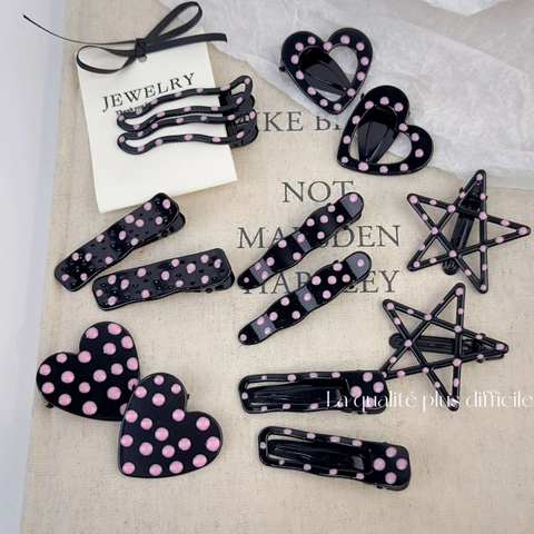 Pink Polka Dot Enamel Metal Hair Clips Heart Star Wave Geometric Bangs Clips For Women Sweet Fashion Hair Accessories