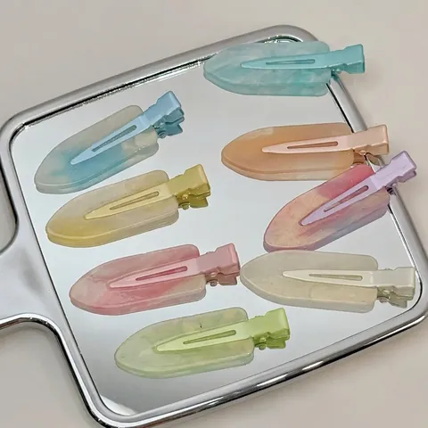 Zoete Marmeren Textuur Hars Sporenloze Haarclips Kleurrijke Glitter Acryl Eendenbek Clips Voor Vrouwen Meisjes Haaraccessoires