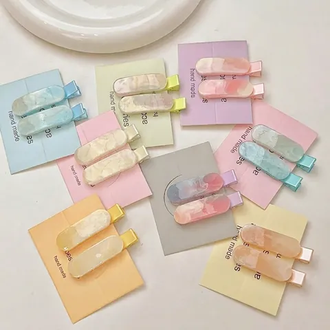 Pinzas para el Cabello con Brillo y Textura de Mármol Clips de Pico de Pato de Resina Acetato Color Macaron Mujer