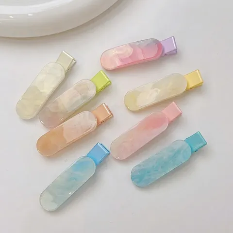 Pinzas para el Cabello con Brillo y Textura de Mármol Clips de Pico de Pato de Resina Acetato Color Macaron Mujer