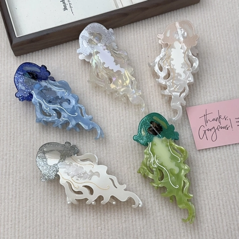 Pinza de Pelo de Medusa de Acetato Forma de Animal Marino Degradado Grande Pinza de Tiburón Brillante para Mujeres Niñas Accesorio