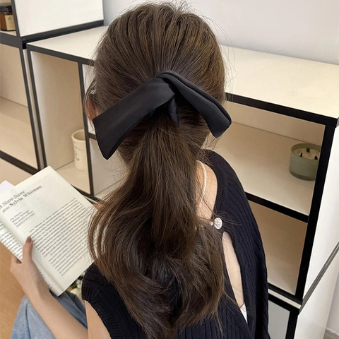Elegante Fermaglio Capelli Banana Fiocco Raso Orecchie Coniglio Plissettato Stile Francese Minimalista Vintage Accessori Donna Quotidiano