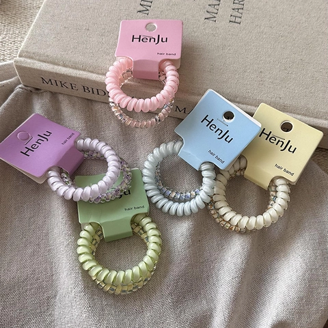 Dulces Gomas de Pelo de Cable de Teléfono Color Macaron Alta Elasticidad Espiral Para Mujeres Niñas Accesorios de Peinado
