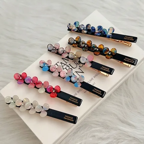Elegant Acetate Floral Hair Clip With Rhinestone Handmade Korean Style Duckbill Clip Women Fashion Hair Accessory