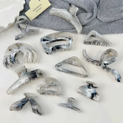 Nieuwe Chinese Stijl Inktwassing Marmerpatroon Hars Haarklem Grote Handgemaakte Geometrische Haarklem Voor Vrouwen