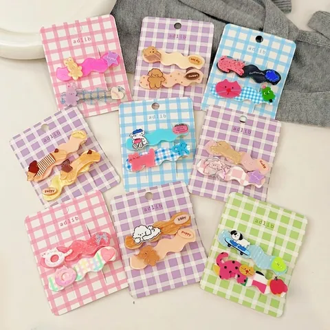 Lindas Pinzas para el Cabello de Acrílico con Animales de Dibujos Animados Cachorro Conejo Forma de Onda Pinzas de Pico de Pato para Mujeres Niñas Escuela Tocado Diario