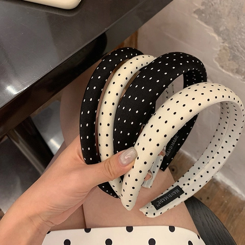 Vintage Gepunktet Stoff Haarreif Für Damen Koreanischer Stil Breit Schmal Gepolstert Haarband Handgefertigt Haarschmuck