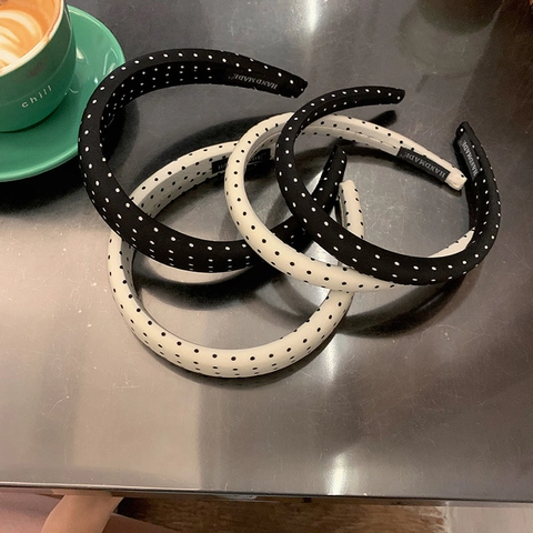 Vintage Gepunktet Stoff Haarreif Für Damen Koreanischer Stil Breit Schmal Gepolstert Haarband Handgefertigt Haarschmuck