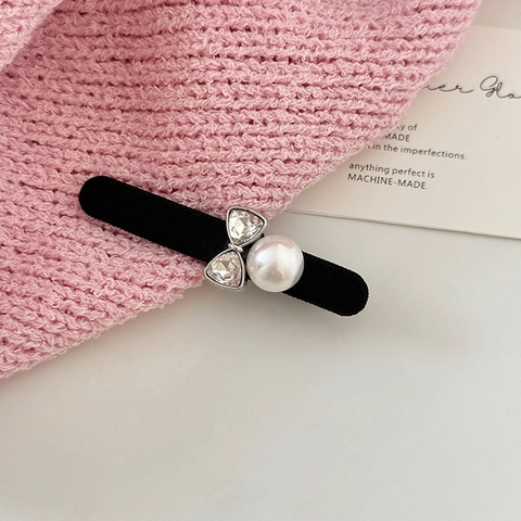 Fermaglio per Capelli Elegante Francese Nero in Tessuto per Donna Fiocco di Strass Perla Artificiale Vintage Accessori