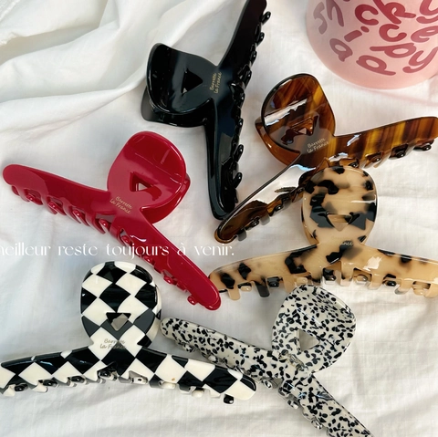 Französisches Vintage Acetat Große Haarklammer Haarkrebs Für Dickes Haar Damen Elegante Schildpatt Schachbrett Muster Haarschmuck