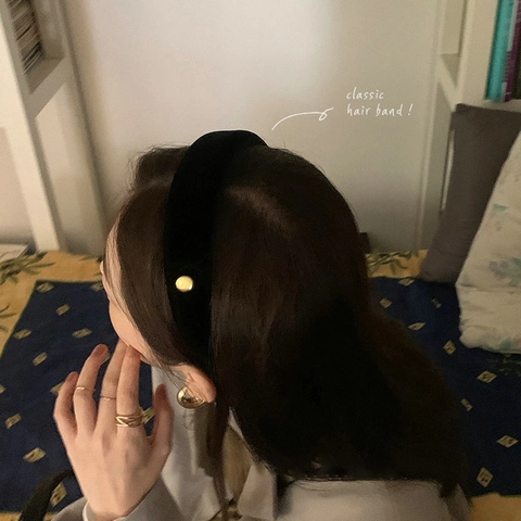 Fascia Per Capelli Imbottita In Velluto Vintage Da Donna Elegante Cerchietto Nero Tinta Unita Con Decoro In Metallo Dorato Retro Fatto A Mano