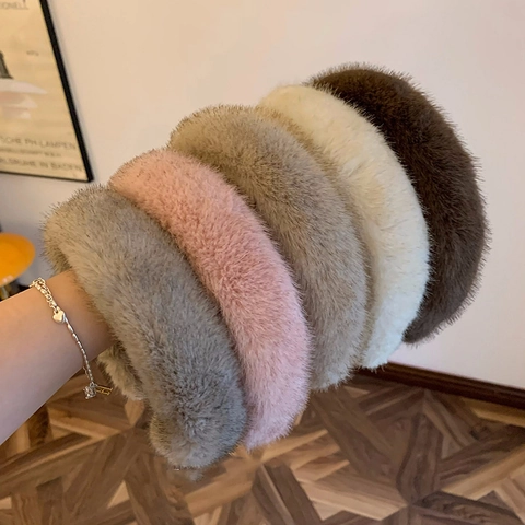 Cerchietto in Peluche da Donna Morbido in Pelliccia Ecologica Spessa Fascia per Capelli per Inverno Autunno Caldo Accessori per Capelli Stile Coreano
