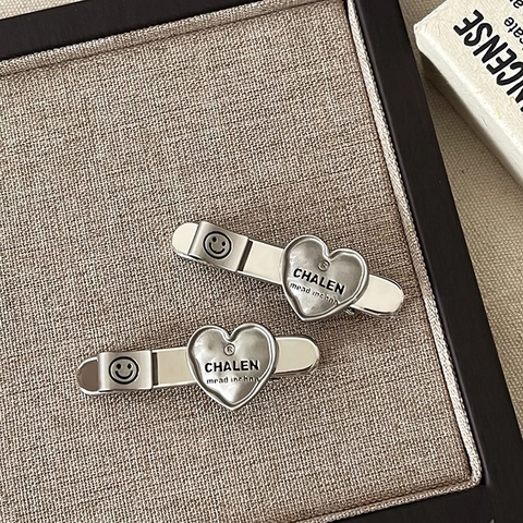 Retro Brushed Metal Heart Smiley Face Duckbill Hair Clips Korean Style Silver Alloy Letter Hairpins For Women Hair Decoration