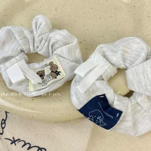 Elastici per Capelli in Maglia di Cotone a Righe con Etichetta Orsetto Stile Coreano Accessori per Capelli Grigio per Donna