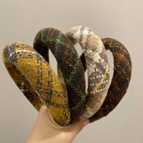 Cerchietto Per Capelli In Spugna Inspessita Tweed Plaid Vintage Per Donna Stile Coreano Retrò A Quadretti Autunno Inverno Accessori