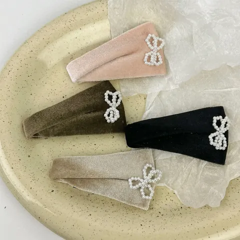 Fermagli per Capelli in Velluto con Perla Artificial e Fiocco Stile Coreano Elegante Molletta BB Accessori per Capelli Donna