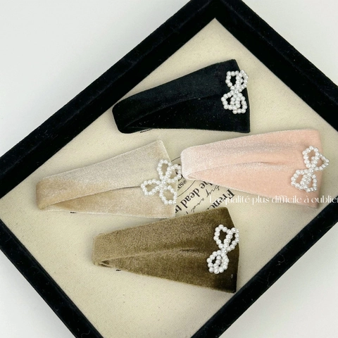 Fermagli per Capelli in Velluto con Perla Artificial e Fiocco Stile Coreano Elegante Molletta BB Accessori per Capelli Donna