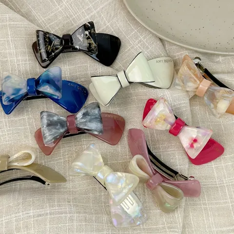 French Vintage Cellulose Acetate 3D Double Layer Bow Hair Clip Elegant Marble Pattern Spring Clip Hair Accessories For Women