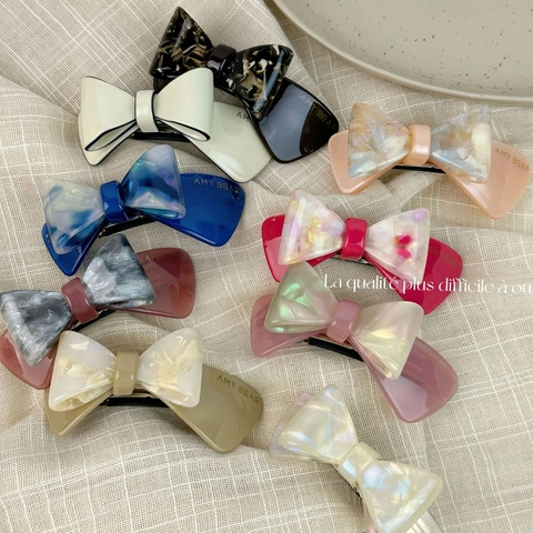 French Vintage Cellulose Acetate 3D Double Layer Bow Hair Clip Elegant Marble Pattern Spring Clip Hair Accessories For Women