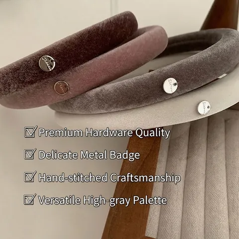 French Vintage Velvet Padded Headband For Women Solid Color Morandi Thick Hairband With Metal Decoration Elegant Hair Accessories