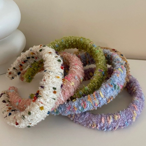 French Vintage Handmade Plush Yarn Headband With Colorful Dots Elegant Winter Autumn Hair Accessories For Women Sweet Hair Band