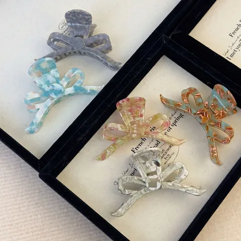 Elegante Molletta per Capelli in Acetato con Fiocco Stile Francese Motivo Marmorizzato Fermaglio a Squalo Donna Accessori