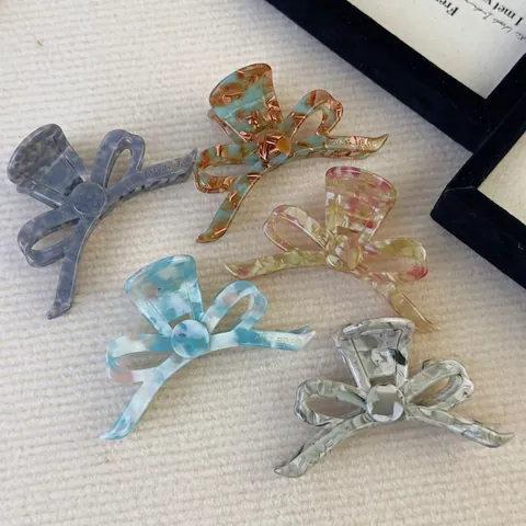 Elegante Molletta per Capelli in Acetato con Fiocco Stile Francese Motivo Marmorizzato Fermaglio a Squalo Donna Accessori