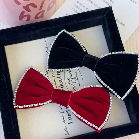 Französischer Vintage Samt Schleife Haarspange Für Damen Eleganter Entenschnabel-Clip Mit Strass Süßer Haarschmuck