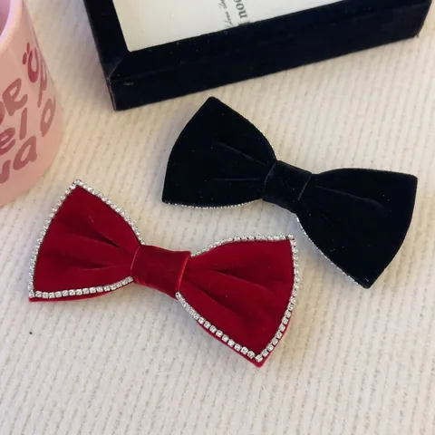 Französischer Vintage Samt Schleife Haarspange Für Damen Eleganter Entenschnabel-Clip Mit Strass Süßer Haarschmuck