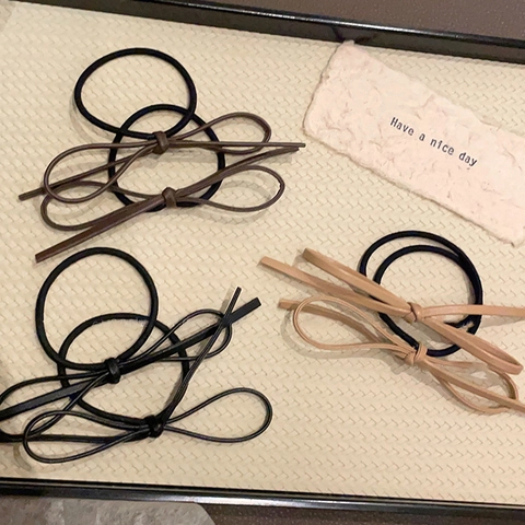 Koreanischer Stil Schleife Haargummi Kunstleder Elastisches Scrunchie Für Damen Mädchen Einfacher Täglicher Pferdeschwanz Halter