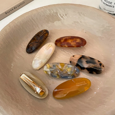French Vintage Oval Acetate Duckbill Hair Clip For Women Retro Small Tortoise Shell Marble Pattern Hair Accessories Handmade Hair Grip